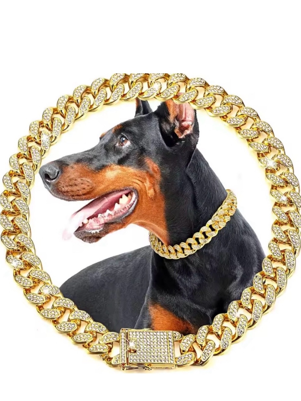 Gold Cuban Link Dog Collar with Crystal Accents - Pets Dog